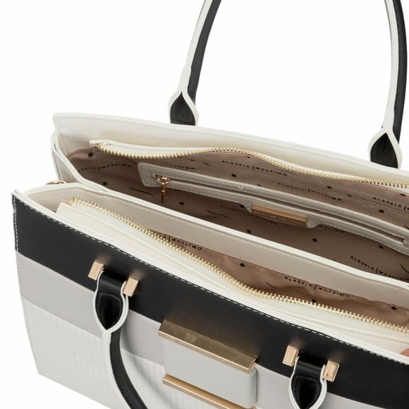 🆕Alessia Massimo Colorblock Top Handle Bag - Black / White / Grey NWT's - Picture 3 of 12